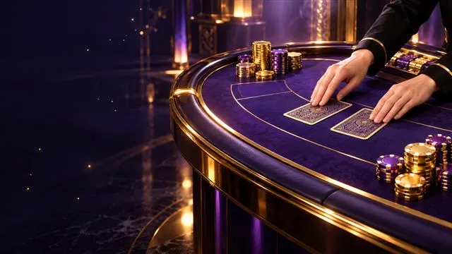 樂遊娛樂城真人百家樂示意圖:荷官在紫色牌桌發牌